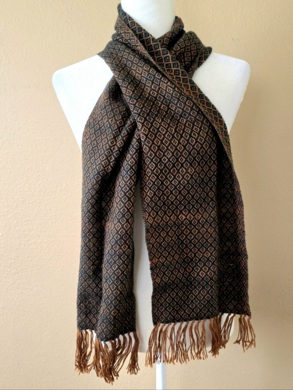 Ruashka Alpaca Womens Brown Woven Geometric Print Scarf
